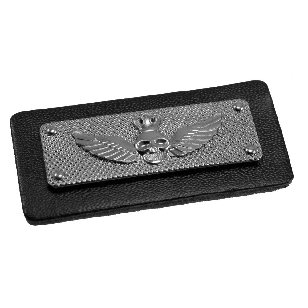 Лейба кожзам и металл Череп с крыльями, 5,2*2,6см, черный, блек никель, шт. Лейба Кожзам