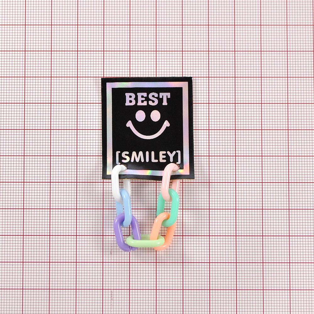 Лейба клеенка с радужной цепочкой Смайл, 3,5*4см, голограмма, черный, шт. Лейба Клеенка