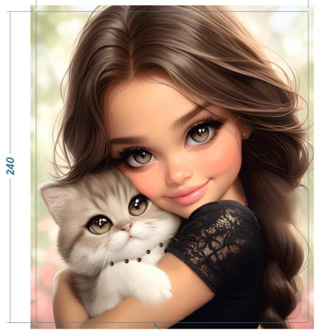 Аппликация композит, Девочка с котенком, 21*24см, королевский атлас, сублимация, лазер, SS10 24484, шт. Аппликация композит