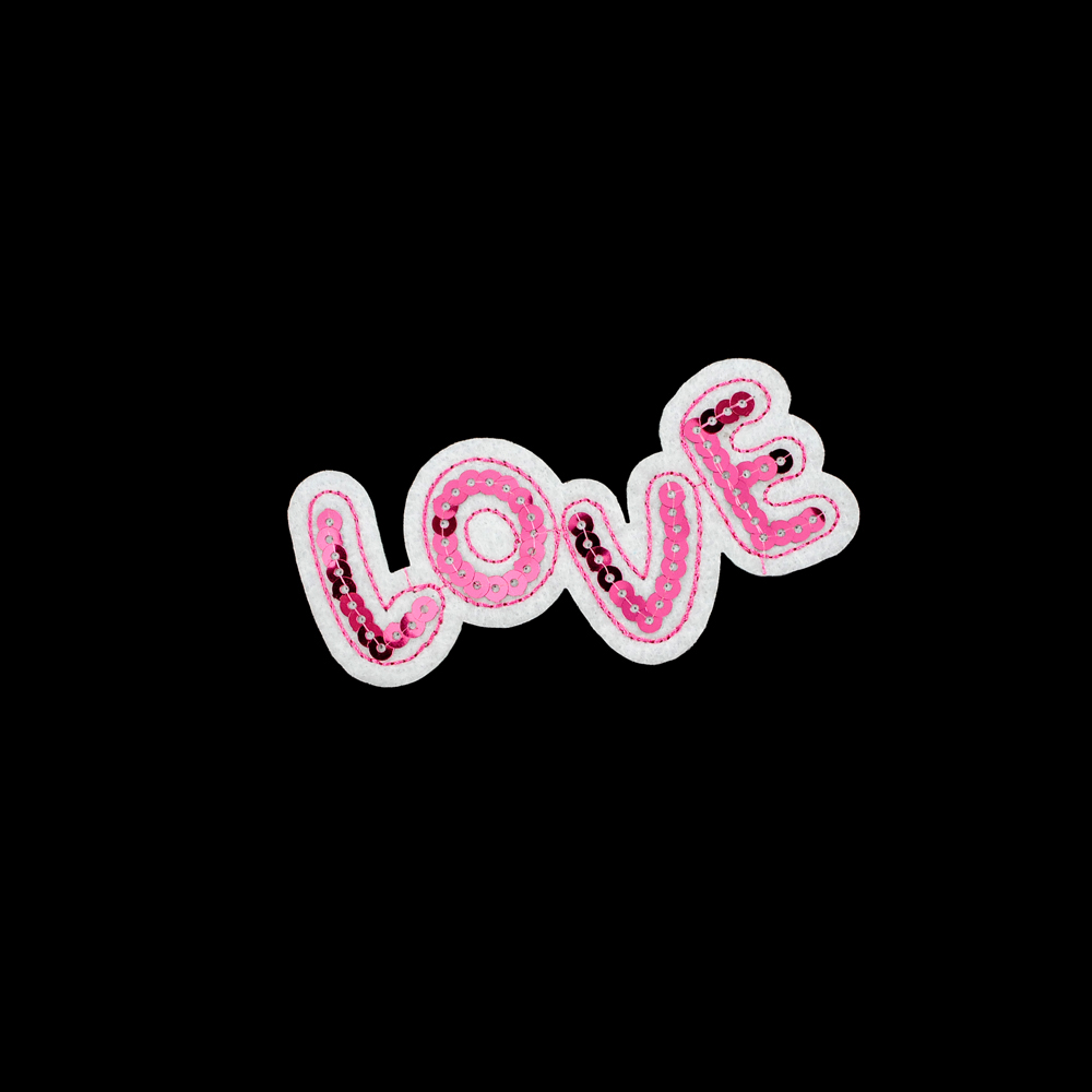 Аппликация клеевая пайетки LOVE 10,5*5,5см белый, розовый, шт. Аппликации клеевые Пайетки