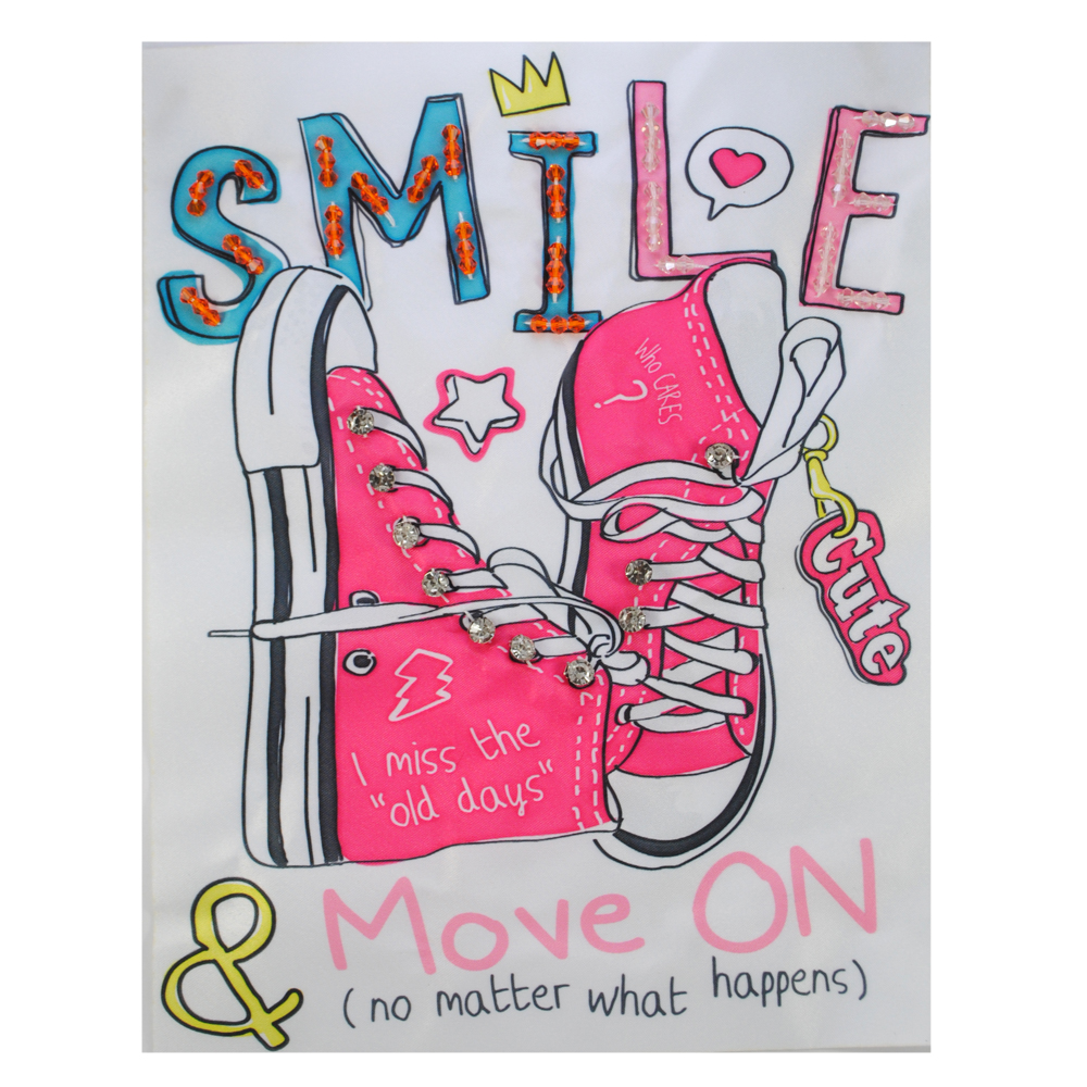 Аппликация пришивная стразами Кеды Smile 18,8*24см, бирюзовый, черный, белый, розовый, желтый, шт. Аппликации Пришивные Ткань, Органза