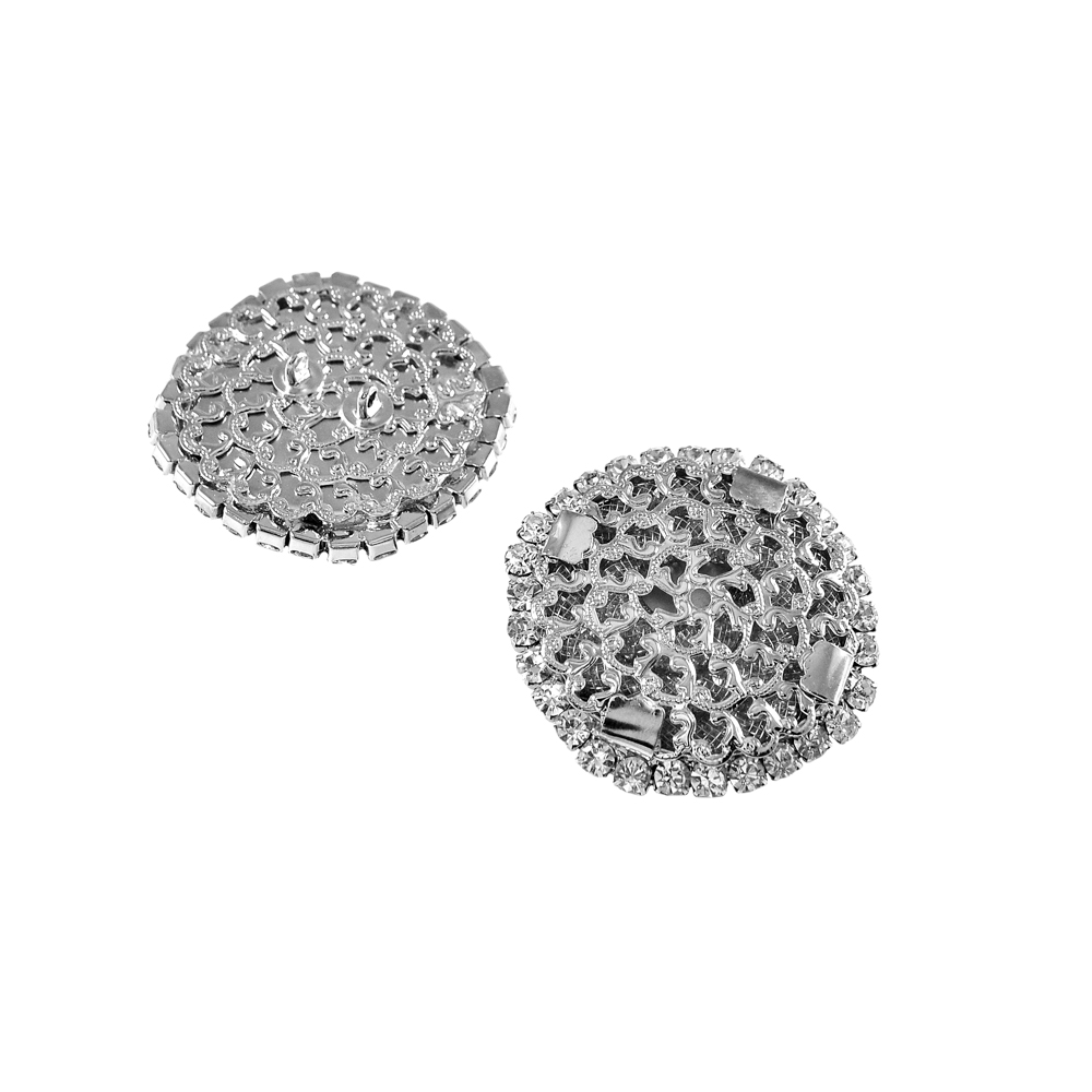 Пуговица шубная Плетёнка 41мм NIKEL, белые камни, шт. Пуговица Шубная