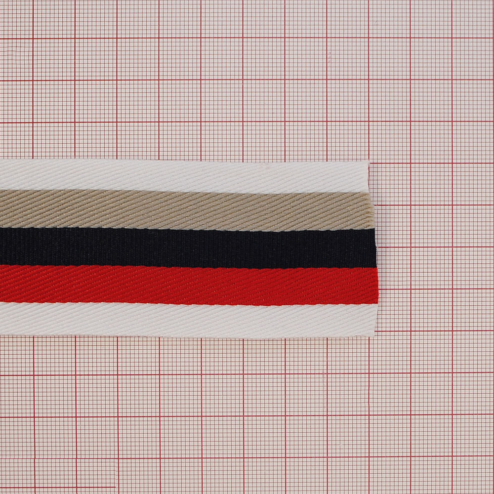 Тесьма тканевая пришивная Полосы 4см, белый, красный, черный, серый, белый, 50ярд. Тесьма