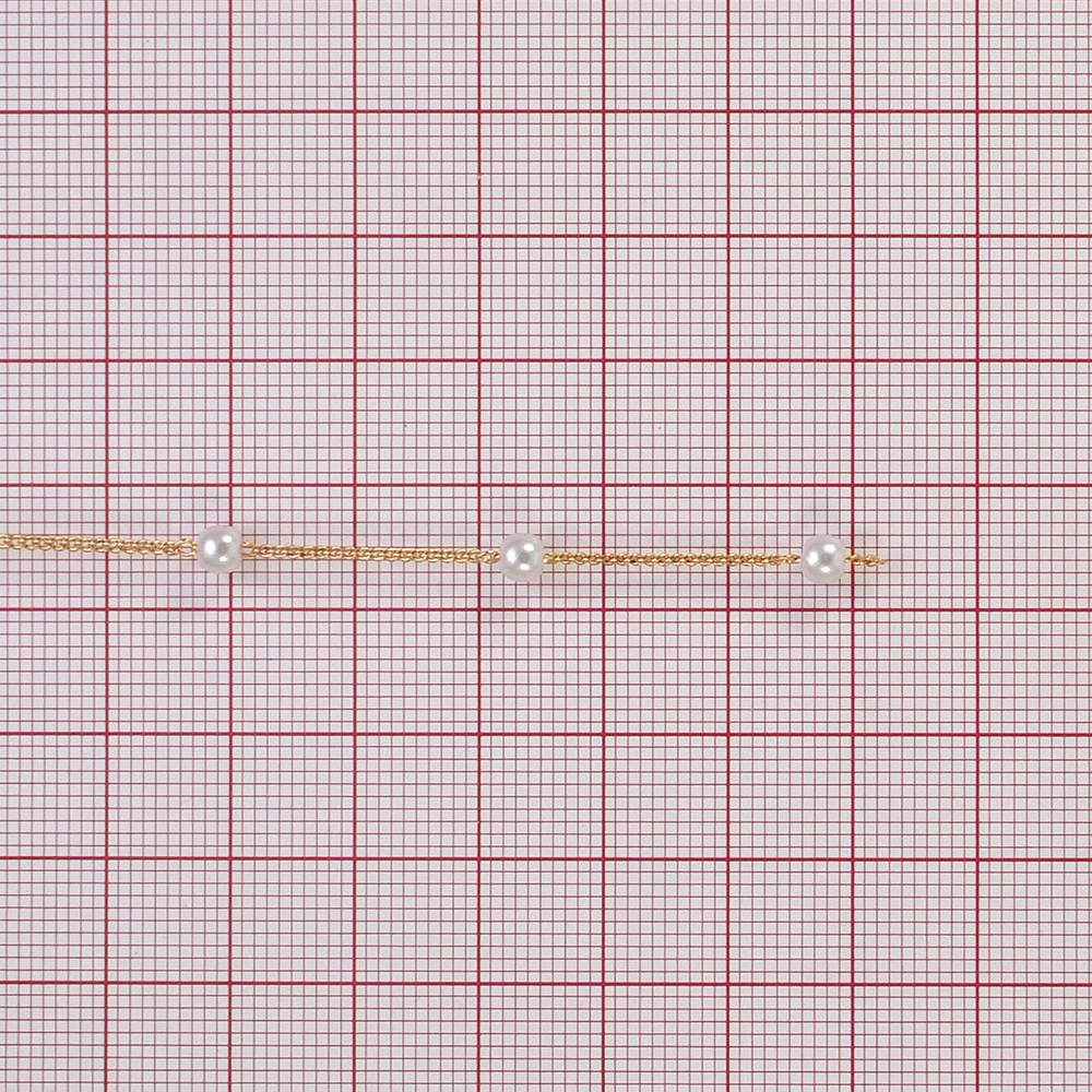 Тесьма-цепочка Жемчужины, 0,4см, золото, жемчуг, ярд. Тесьма из страз