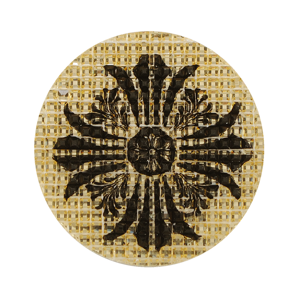 Аппликация клеевая резиновая D149 Крест УЗОР 45мм круглая светло-желтый, черный рисунок, шт. Аппликации клеевые Резиновые
