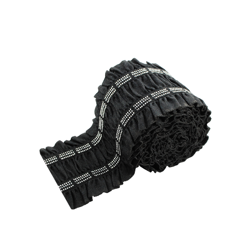 Резинка №49 7см рюш черная, серебро, ярд. Резинка