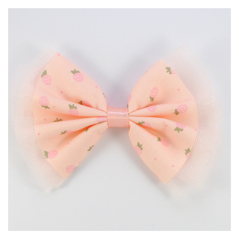 Аппликация тк. приш. дет. бант с клубничками 6*10см, персик., роз., шт. Аппликации Пришивные Цветы Банты