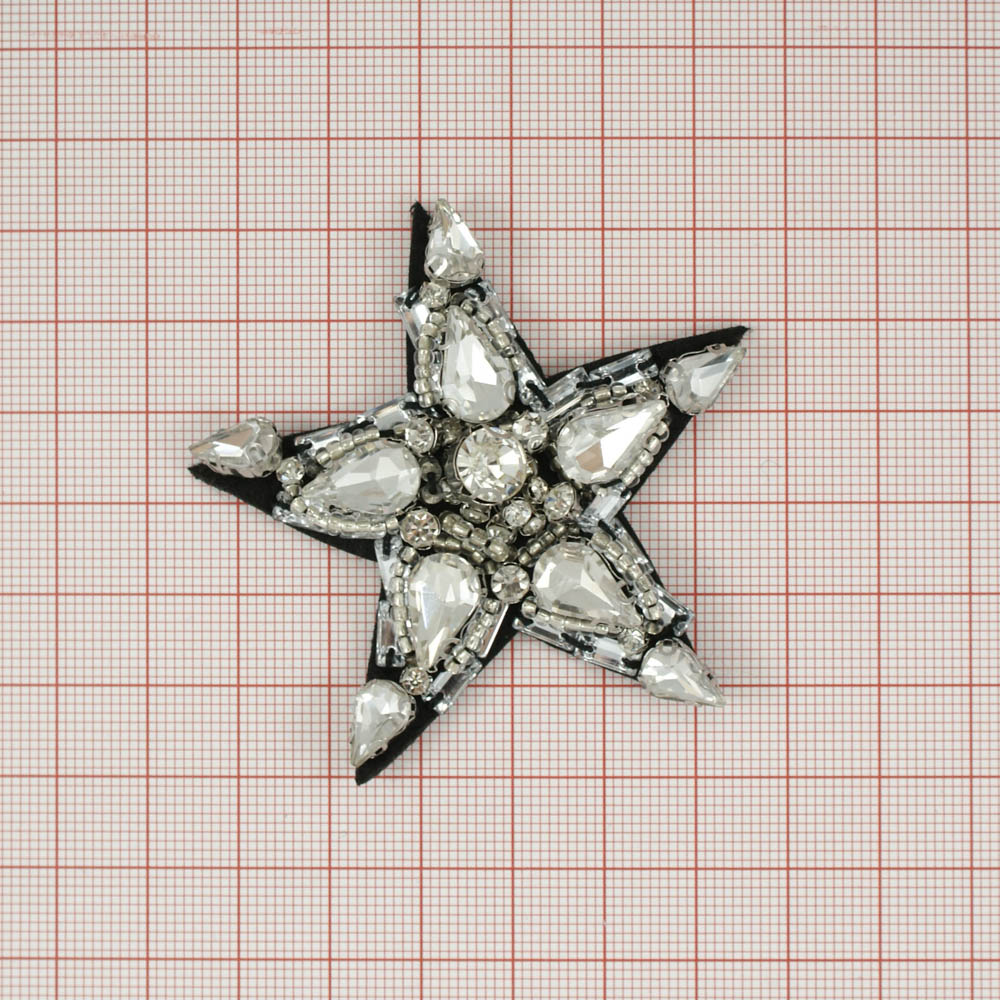 Аппликация пришивная стразы Морская звезда Кристалл 65*60 мм, белые камни, шт. Аппликации Пришивные Стразы, Бисер, Металл