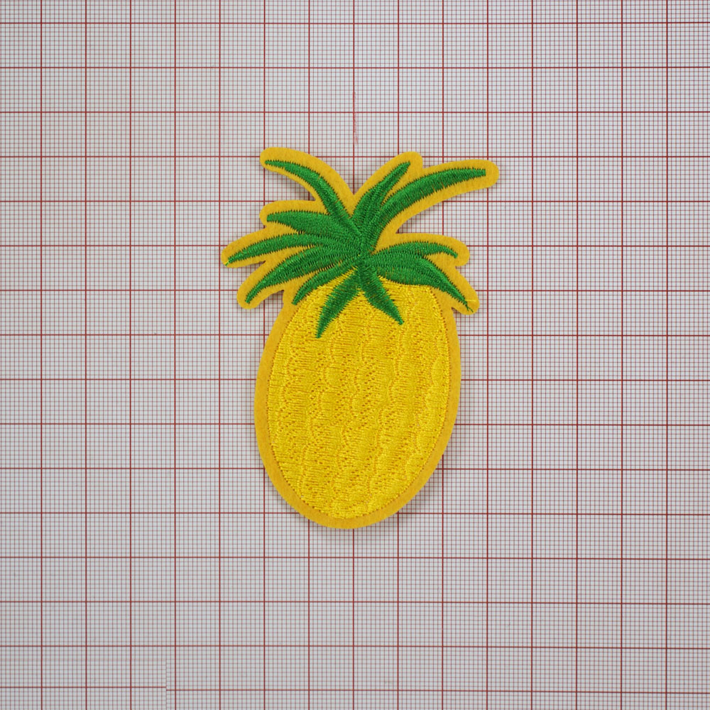 Нашивка тканевая Ананас 8,5*6,5см желтый, зеленый, шт. Нашивка Вышивка, Ткань