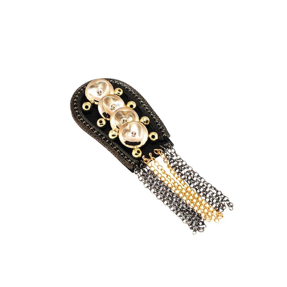 Аппликация декор №156 черный флиз. Эполет, желт. черн. цепи, золотых пуговицы, желт. бусины. Аппликация Декор