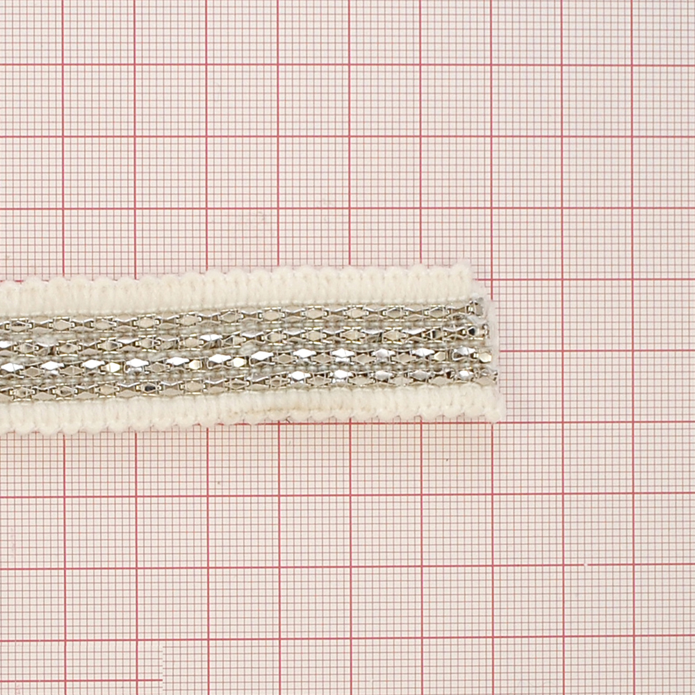Тесьма Цепи 2см белый, цепи никель, 50 ярд. Тесьма