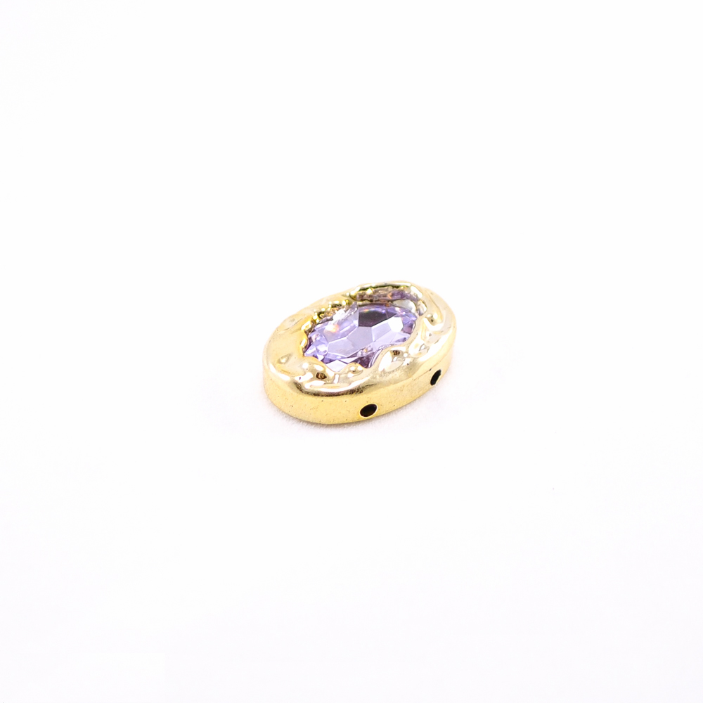 Декор пластик пришивной кристалл 14*20мм GOLD, сиреневый камень, шт. Декор пластиковый