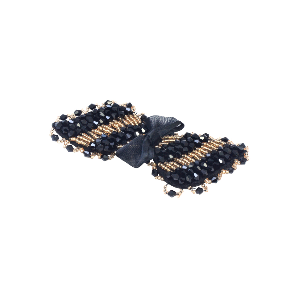 Аппликация декор №172 черн. флиз. Бант, черн. камни, желт. бисер. Аппликация Декор