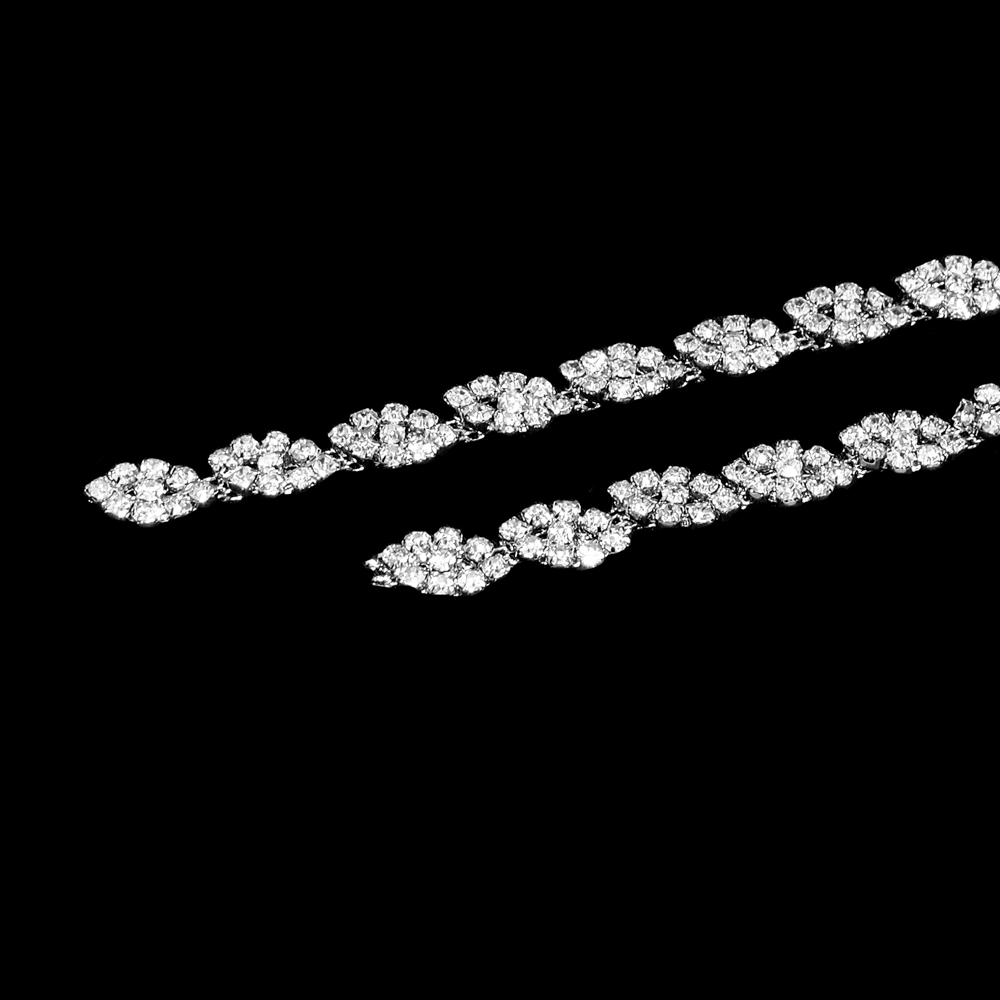 Тесьма стразы Цветочная дорожка, никель, белый, ярд. Тесьма из страз