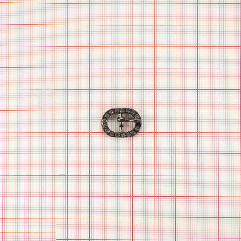 Пряжка металл 5779 овал 0,8см BLACK NIKEL, 16 черных камней . Пряжка
