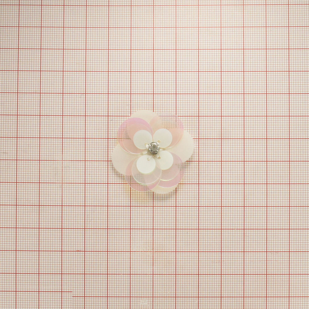 Аппликация декор обувная 59 пайетки Цветок 3,7см белый хамелеон, белый камень, шт. Аппликации Пришивные Цветы Банты