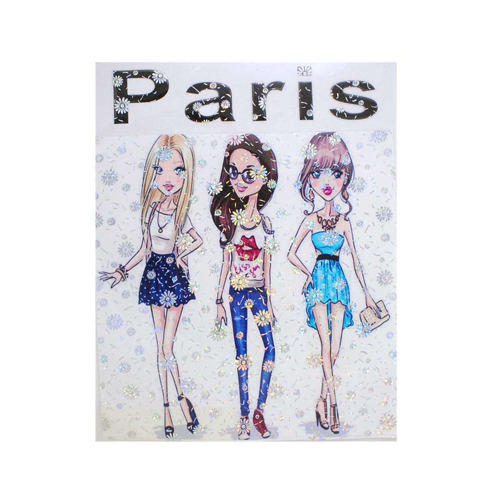 Термоаппликация Девочки Paris, 15*19,5см, белый, черный, синий, снежинки хамелеон, шт. Термоаппликации Накатанный рисунок