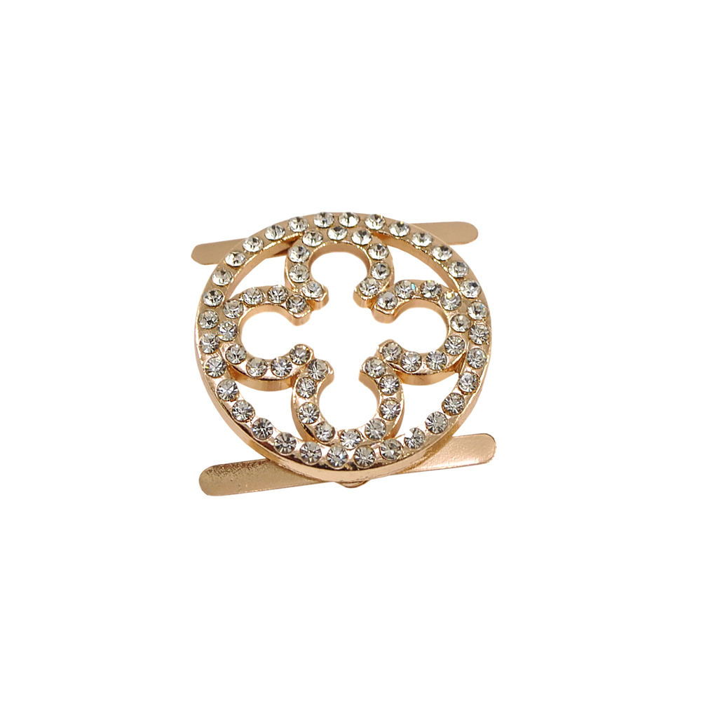 Краб металлический 11125 Клевер круг 30мм GOLD, белые камни, шт. Крабы Металл Геометрия Декор