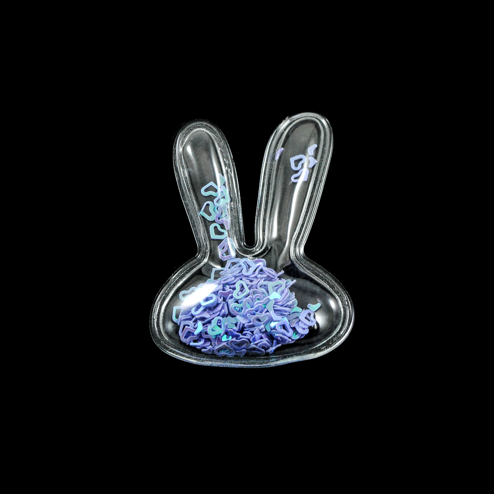 Аппликация клеевая силиконовая Аквариум Заячьи уши, сердечки, 5.5*4см, прозрачный, фиолетовый, шт. Аппликации клеевые Резиновые