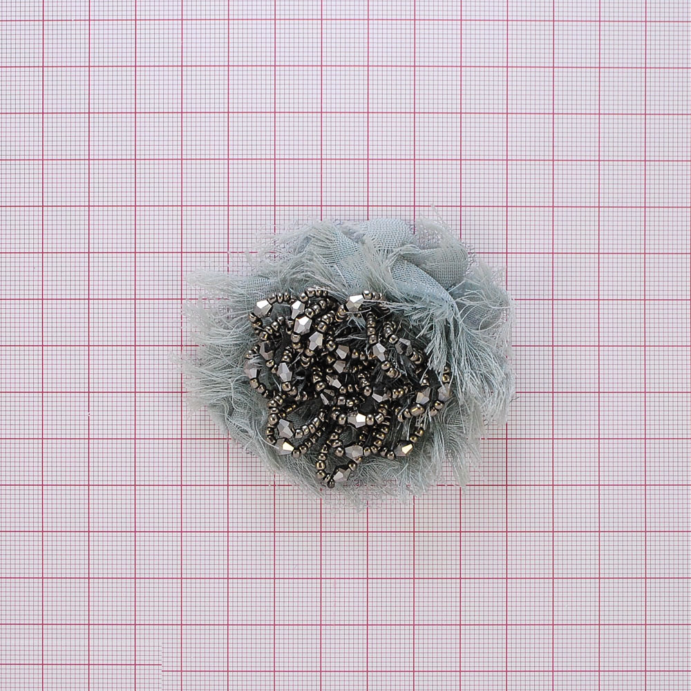 Аппликация декор №144 серый Бахрома на сетке, Цветок из бисера. Аппликация Декор