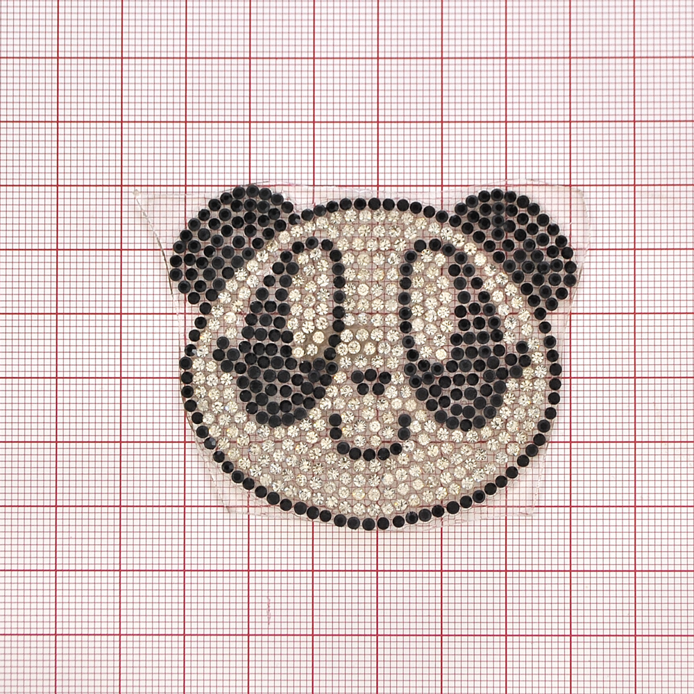 Аппликация клеевая стразы Панда 65*55мм белый, черные камни 2мм, шт. Аппликации клеевые Стразы комб.