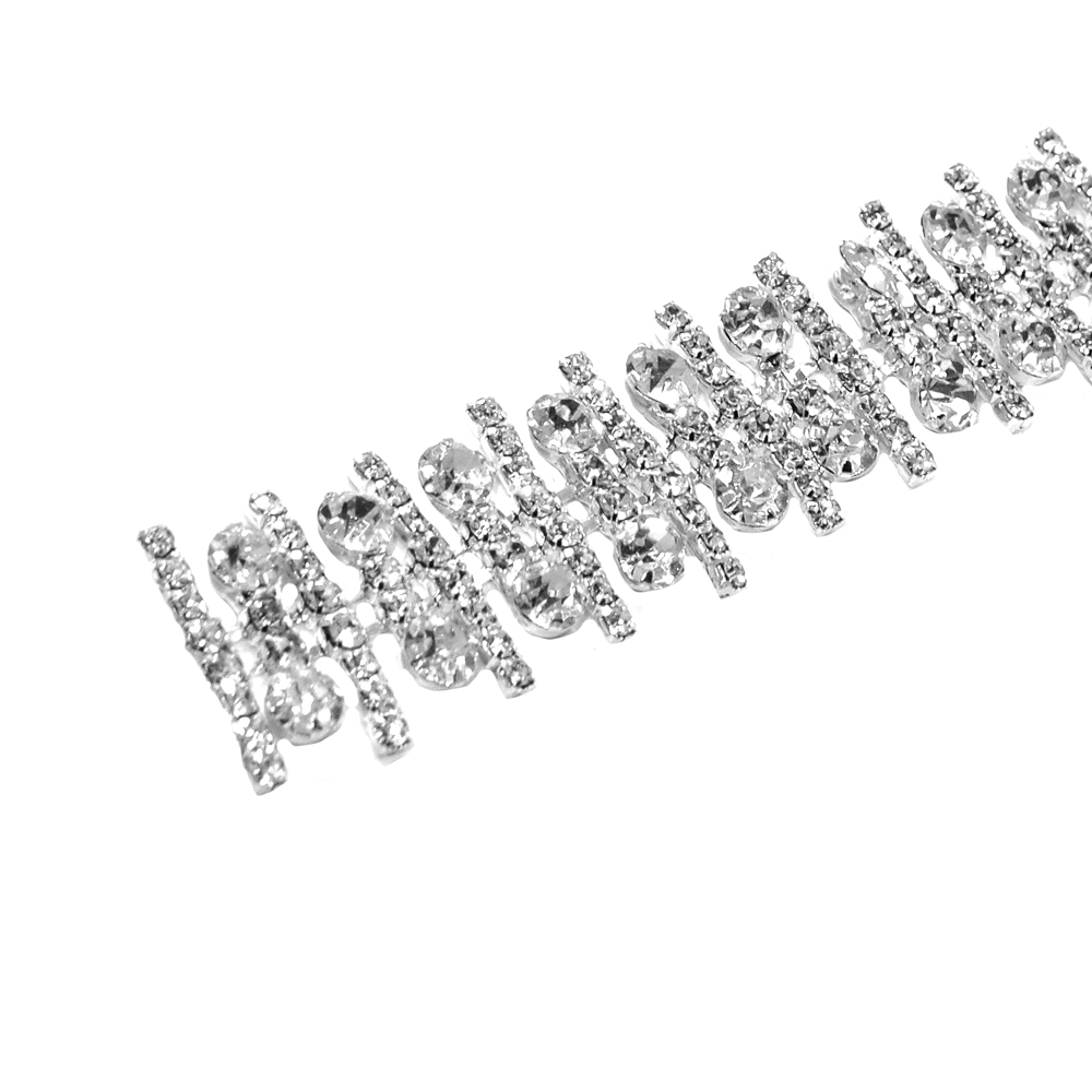 Тесьма стразы Лесенка, 2см, никель, белый, ярд. Тесьма из страз