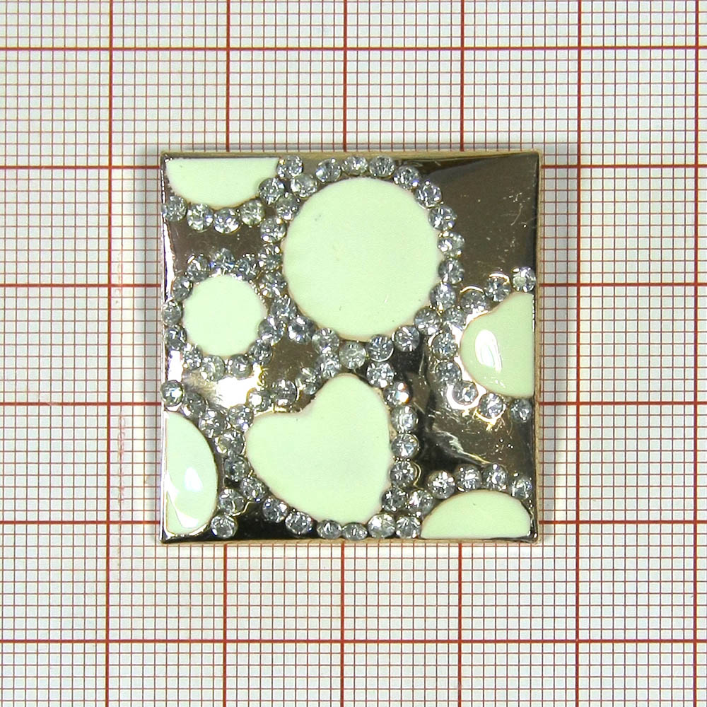 Краб металл Островки эмаль 33мм GOLD, белые камни, кремовая эмаль, шт. Крабы Металл Геометрия Декор