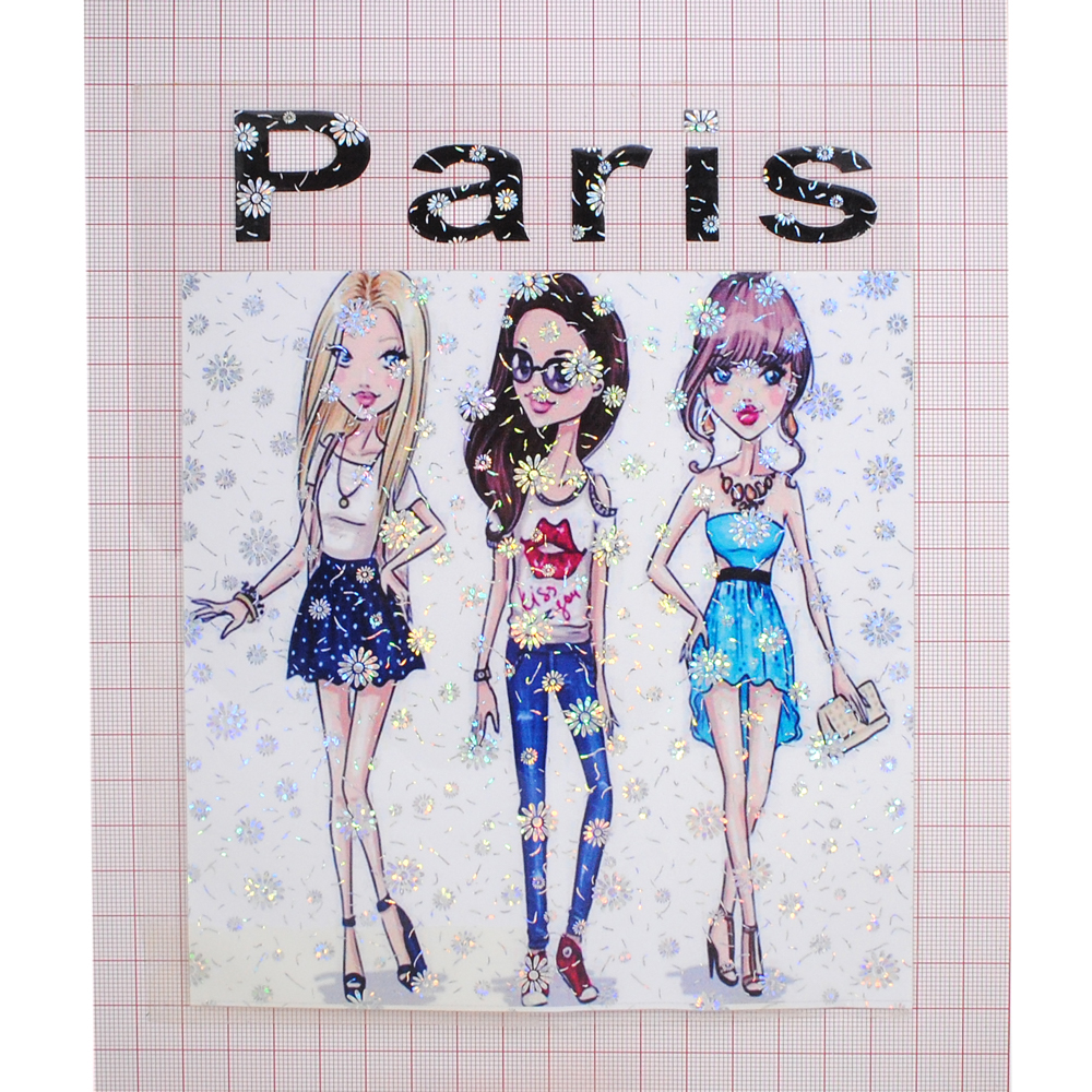 Термоаппликация Девочки Paris, 15*19,5см, белый, черный, синий, снежинки хамелеон, шт. Термоаппликации Накатанный рисунок