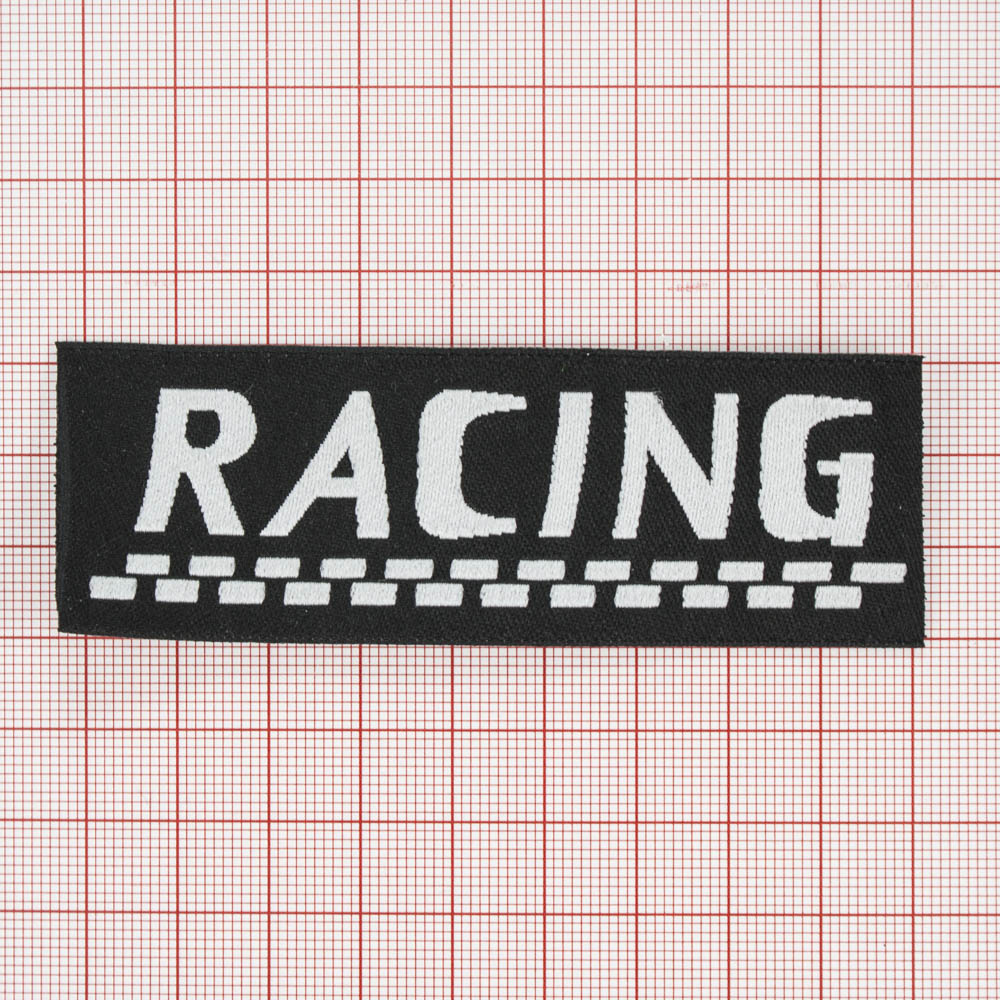 Нашивка RACING 9*3см, черно-белая. Шеврон Нашивка