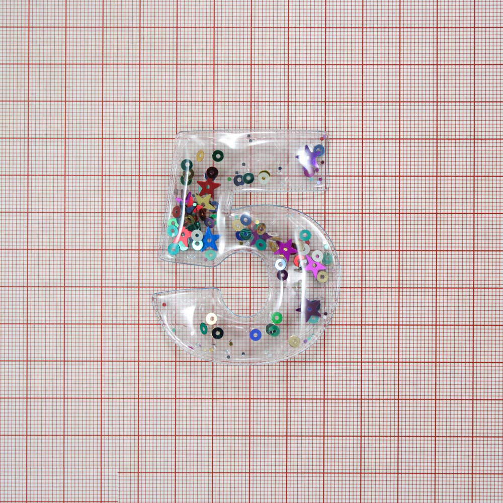 Аппликация клеевая силиконовая Аквариум Цифра 5, 6,2*5см прозрачный, шт.. Аппликации клеевые Резина, Силикон