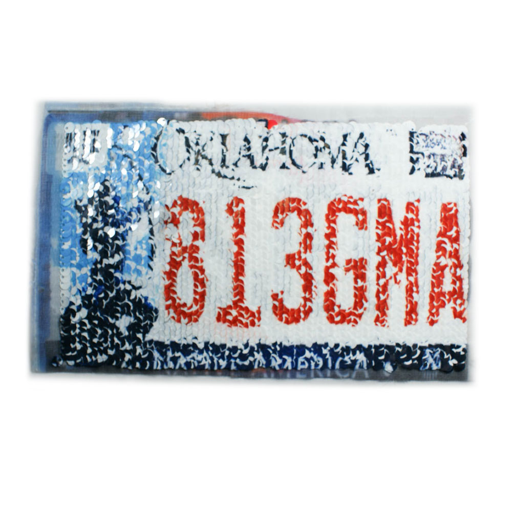 Аппликация пришивная пайетки двусторонняя Авто Номер 813GMA/SJE687 12,5*20см цветная, шт. Аппликации Пришивные Пайетки