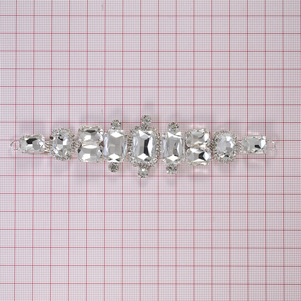 Перетяжка стразы 14,5*3,5см, никель, белые камни, шт. Перетяжка металл со стразами