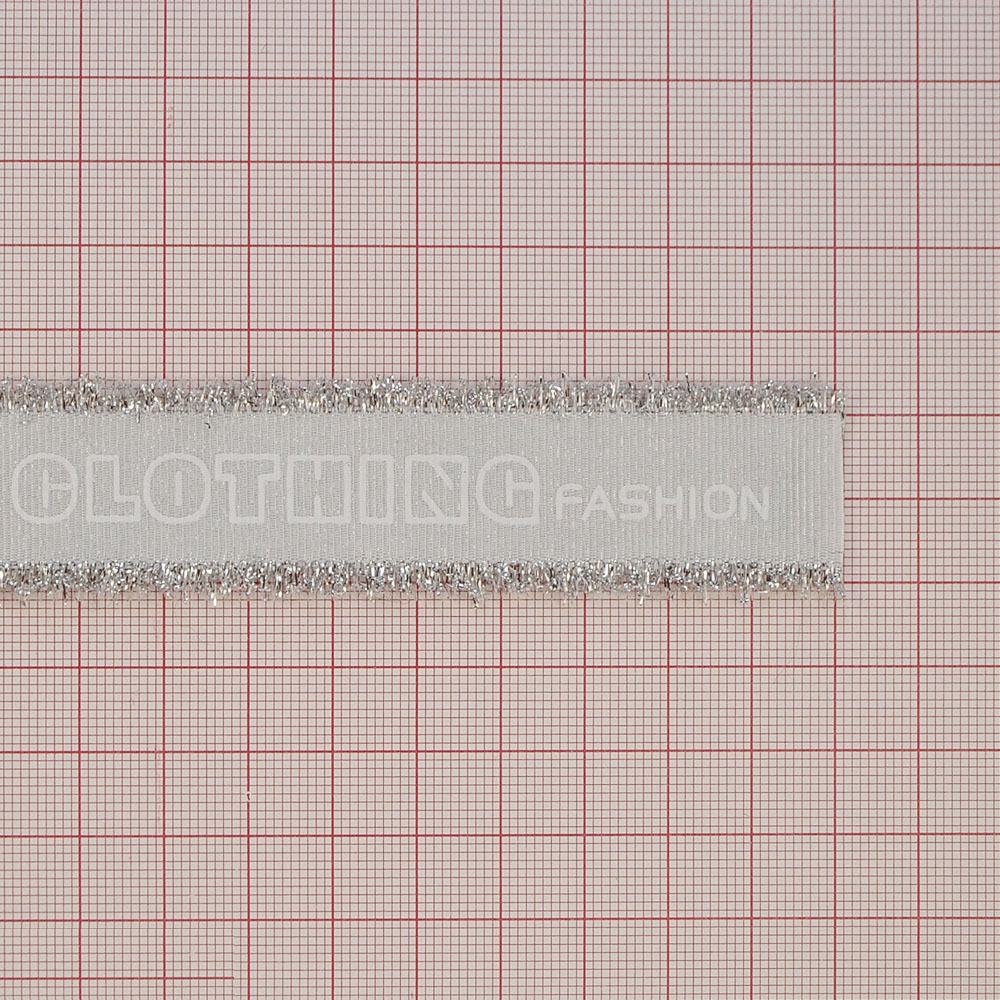 Тесьма тканевая пришивная 2,5см, серый, белый, серебряный люрекс, 100ярд. Тесьма