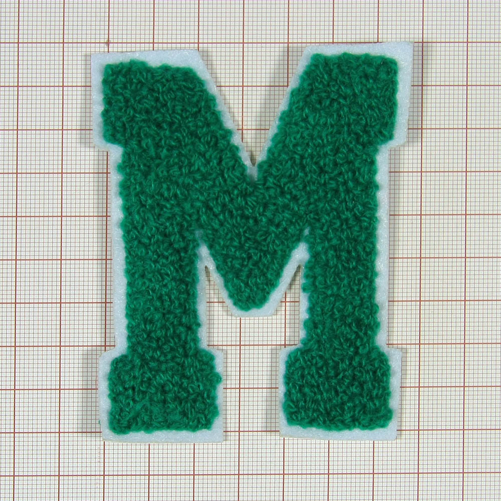 Нашивка махровая M 70*90мм буква зеленая, белая, шт. Нашивка Махровая