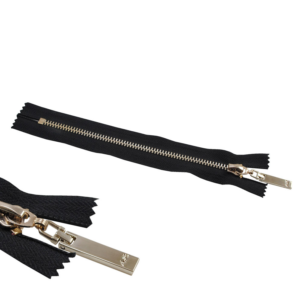 Змейка металл AR 18см №5 С/Е GOLD, черная ткань, бегунок со вдавленным лого, шт. Змейка Металл