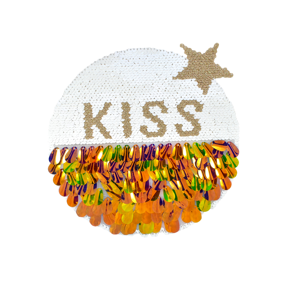 Аппликация пришивная пайетки Солнце  KISS, 20.5*20.5см, белый, желтый, золото, бежевый шт.. Аппликации Пришивные Пайетки