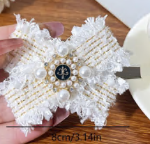 Заколка тканевая Бант, белый, черный, жемчуг шт. Украшения