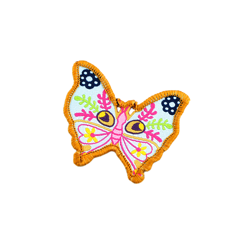 Нашивка тканевая Бабочка голубая 54х46мм с оверлоком /atkisatin/, шт. Нашивка Детская