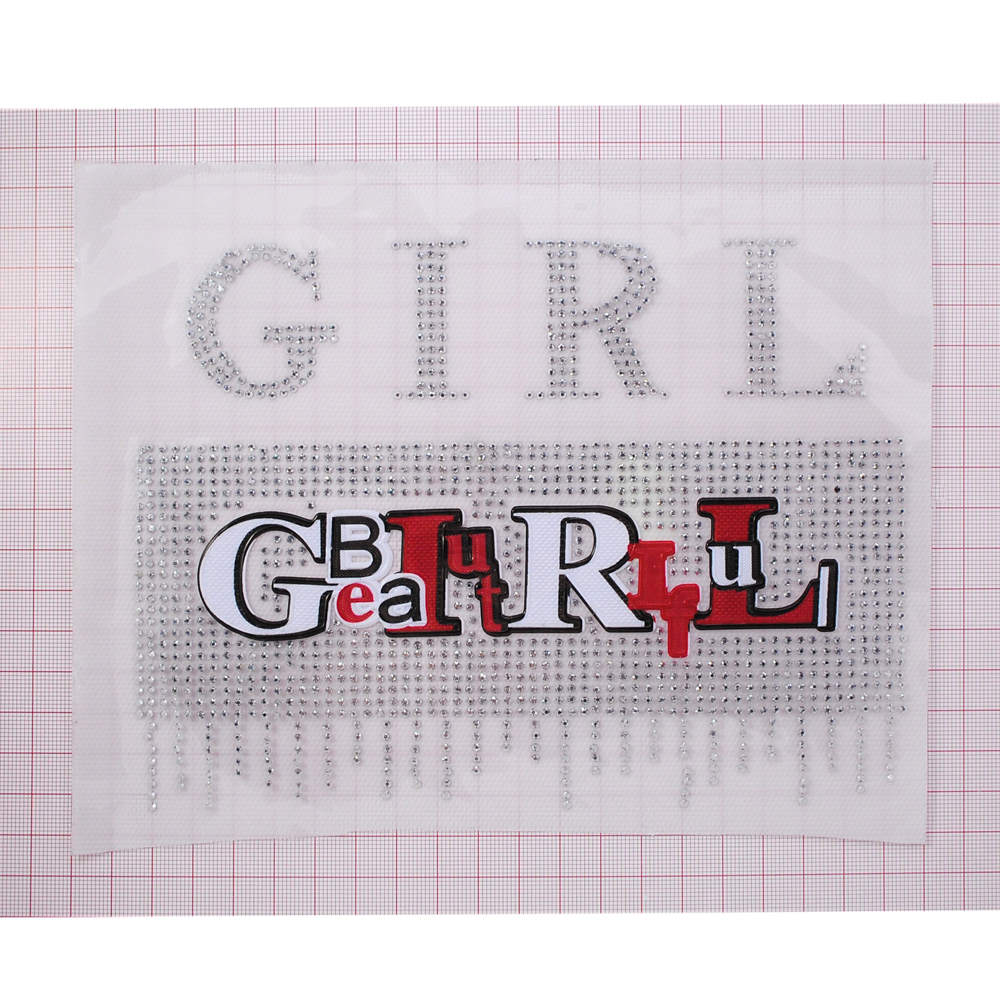 Термоаппликация стразы GIRL, 14*19см, черный, белый, красный, никель, шт. Аппликации клеевые Рисунки из страз