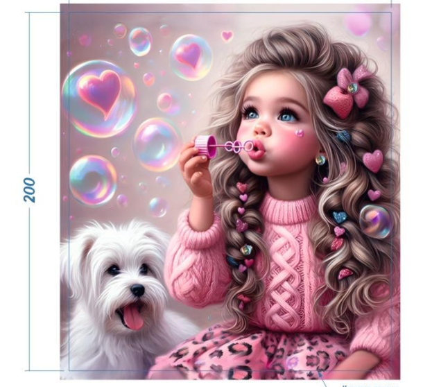 Аппликация композит, Девочка с мыльными пузырями, 18*20см, корол. атлас, сублимация, лазер, SS20 32596, шт. Аппликация композит