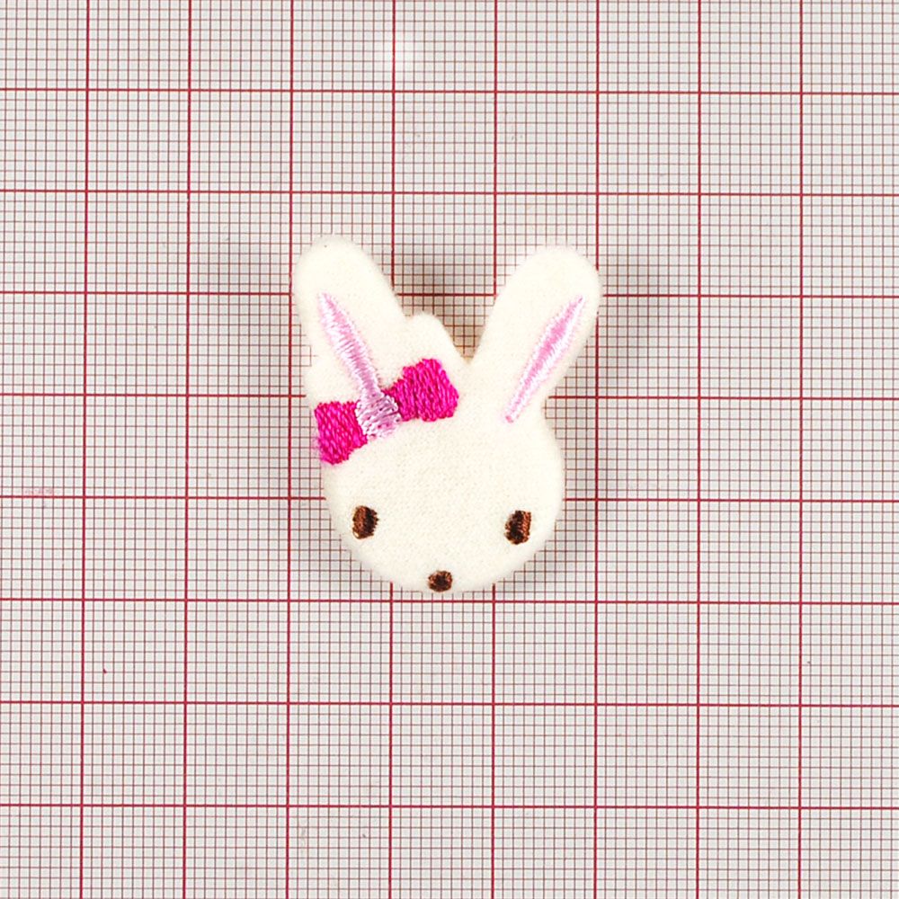 Аппликация тканевая пришивная детская Зайка с бантом на ухе, 3,8*3см, белый, коричневый, розовый, шт. Нашивка Детская