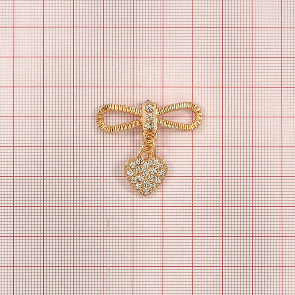 Краб металл 8-ка и подвеска сердце 33*36мм GOLD, белые камни, шт. Крабы Металл Геометрия Декор