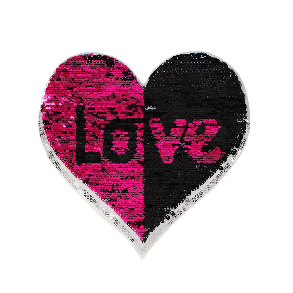 Аппликация пришивная пайетки двусторонние LOVE в сердце 22*20,5см, голубой, черный, шт. Аппликации Пришивные Пайетки