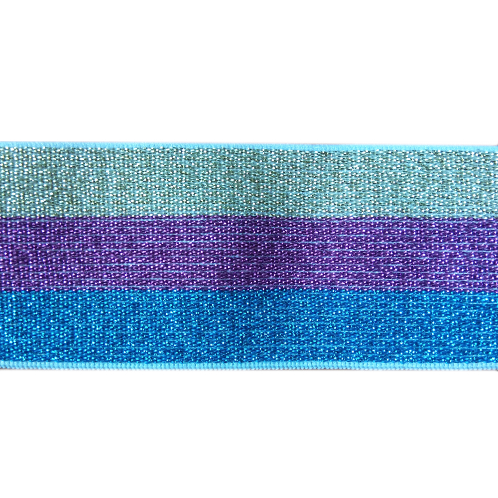 Резинка люрекс Полосы 4см, белый, золотой, сиреневый, голубой, 50ярд. Резинка
