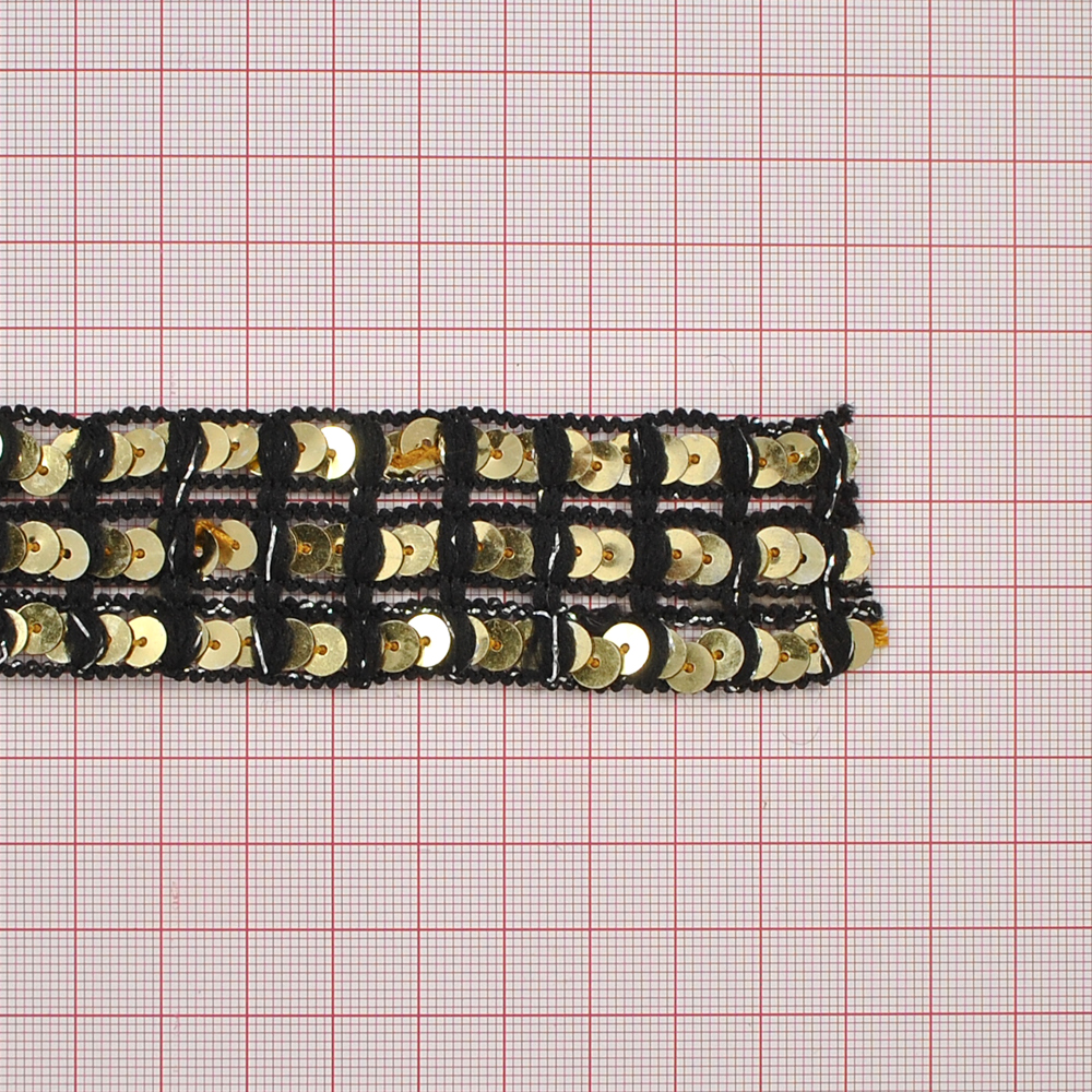 Тесьма пайетки 3,3см № 1/черный, золото/10м. Тесьма Разное