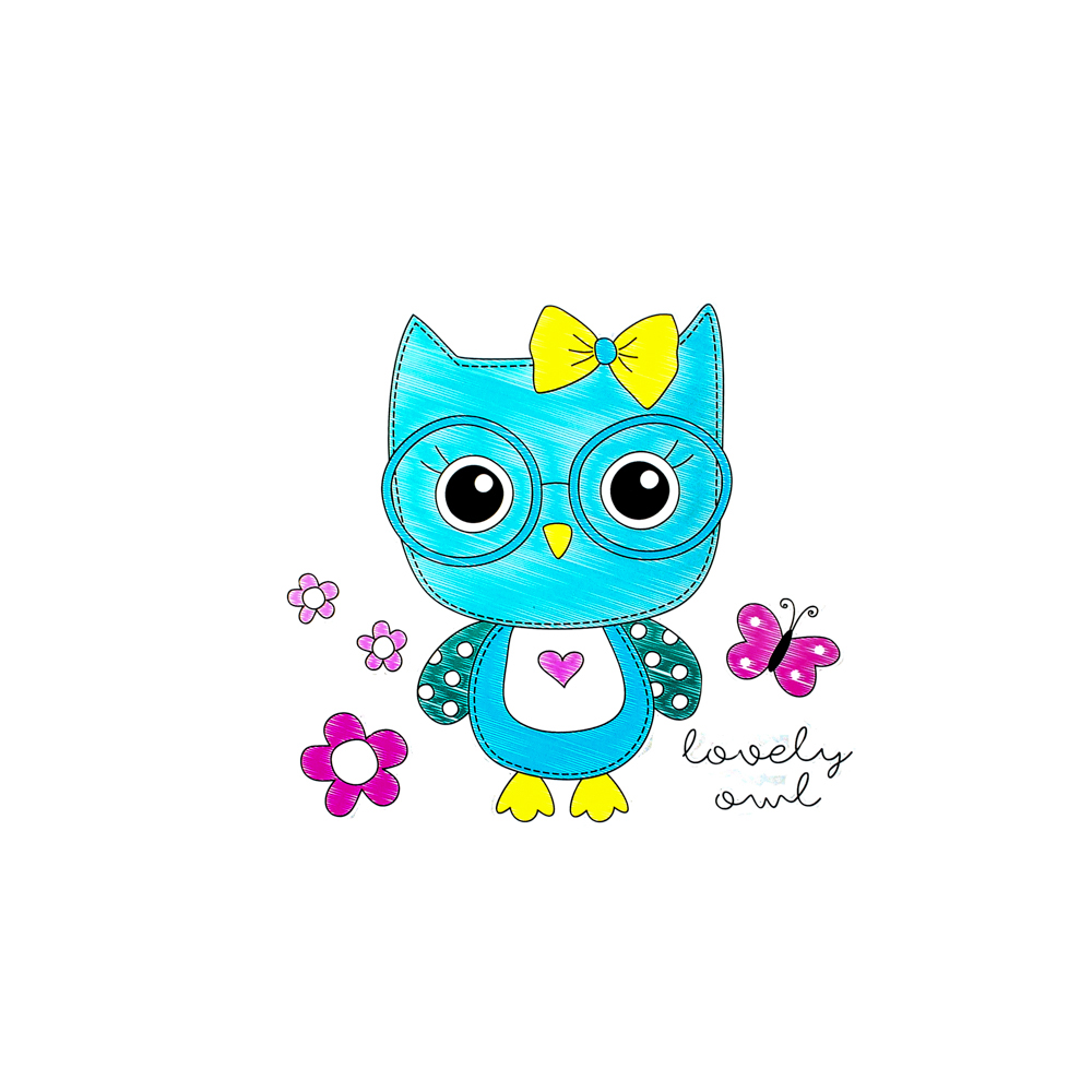 Термоаппликация Сова, бант 16*14,7см,  голубой, зеленый, розовый, желтый, черный, шт. Термопереводки Детские