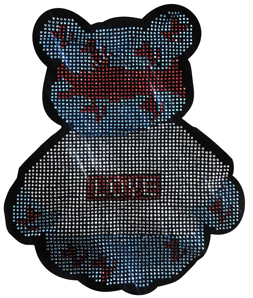 Аппликация клеевая стразы флок Медведь LOVE 24*20cм, голубой, белый, красный, шт. Аппликации клеевые Стразы