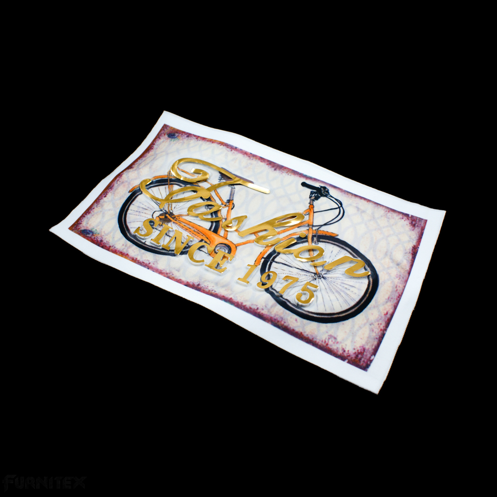 Аппликация пришивная конгрев Велосипед Fashion 15*26 белая рамка, черый, оранжевый, бордовый, золотая фольга, шт. Аппликации Пришивные Рельефные