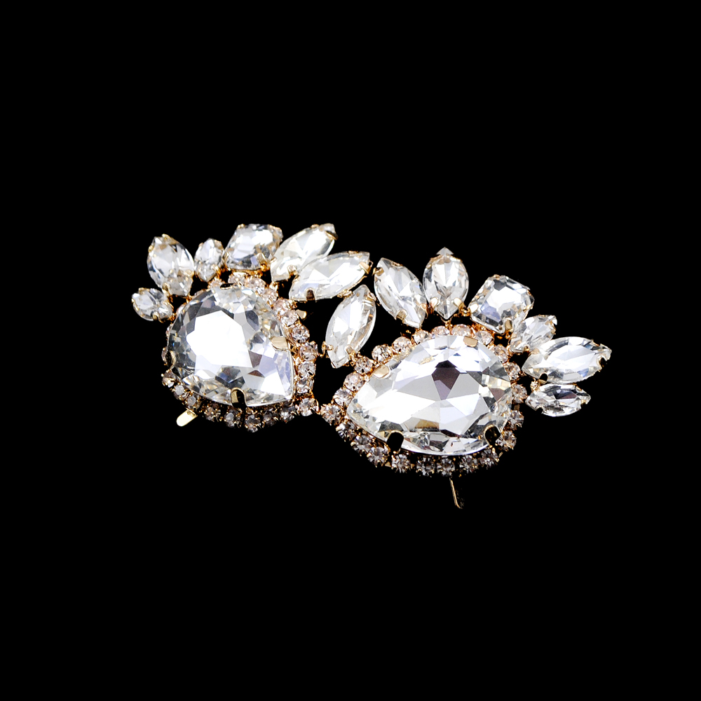 Краб металл Очки и перья GOLD, белые камни /77*39мм. Крабы Металл Геометрия Декор