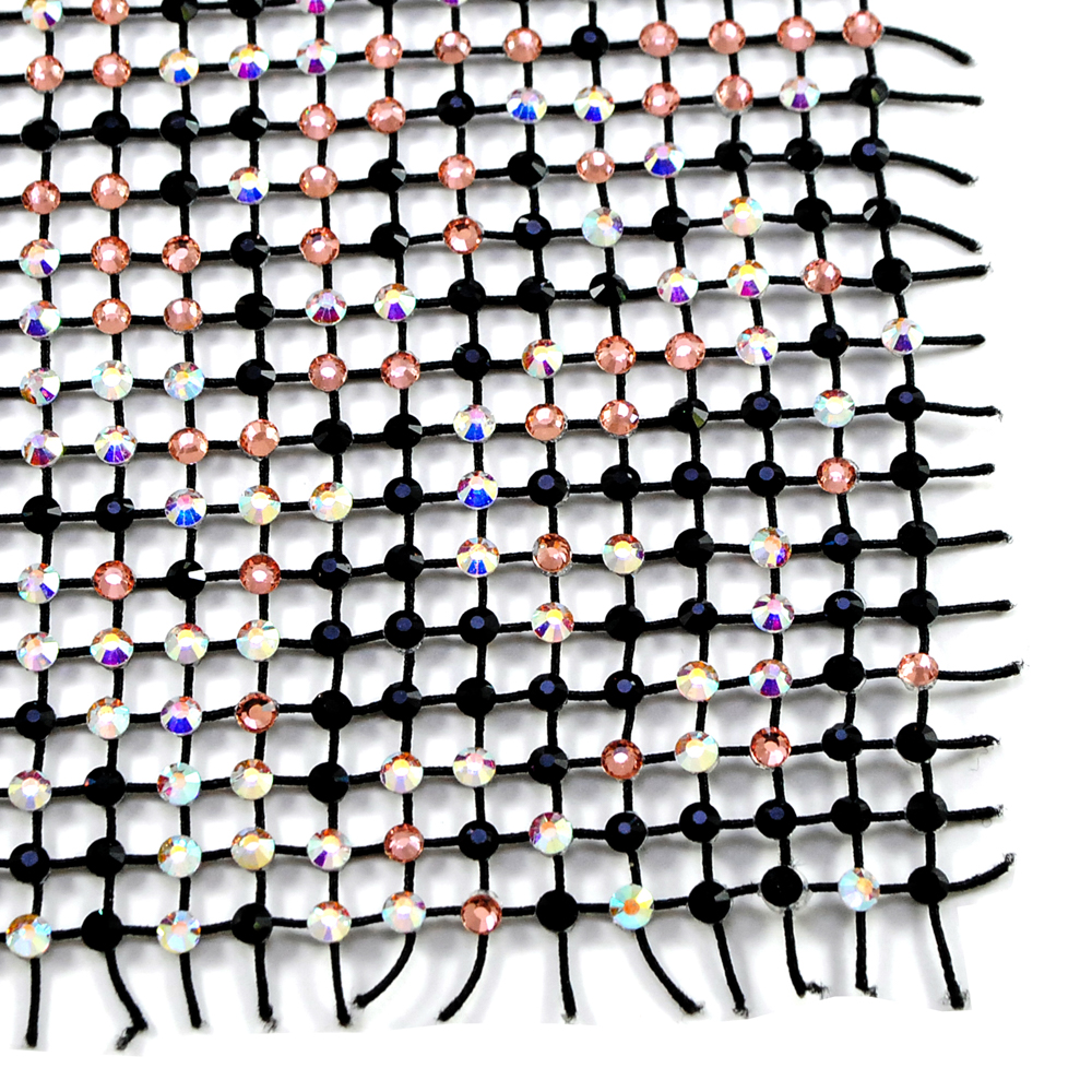 Сеть из резинки со стразами SS12, 24*38см черный, jet black, crystal AB, шт. Сеть со стразами